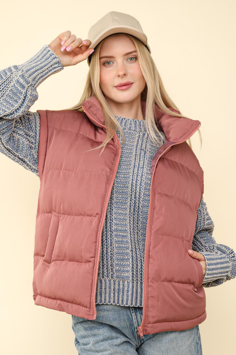 Mauve High Neck Comfy Puffer Vest by Very J