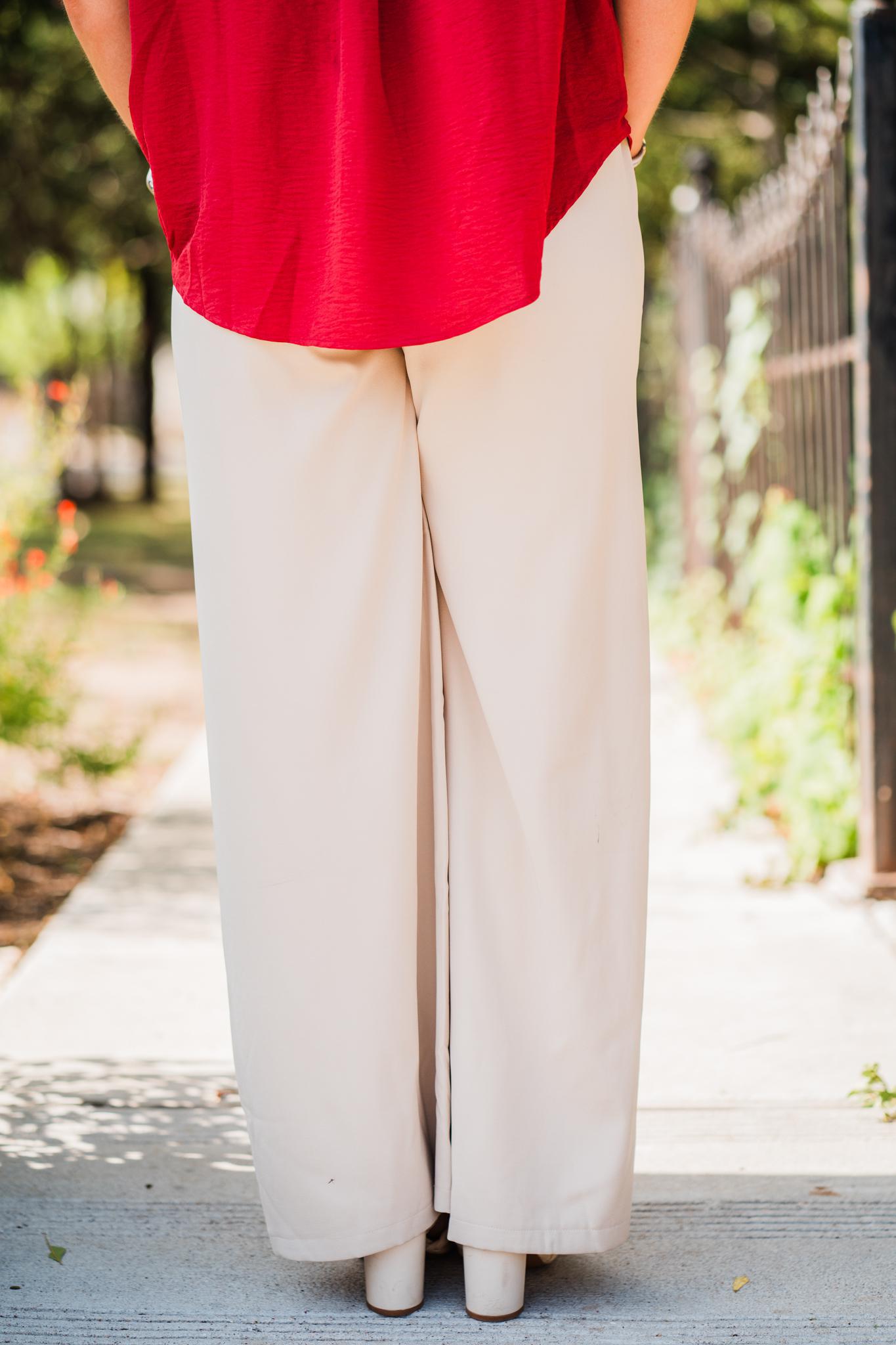 Ecru Wide Leg Woven Pants with PinTuck and Side Pockets