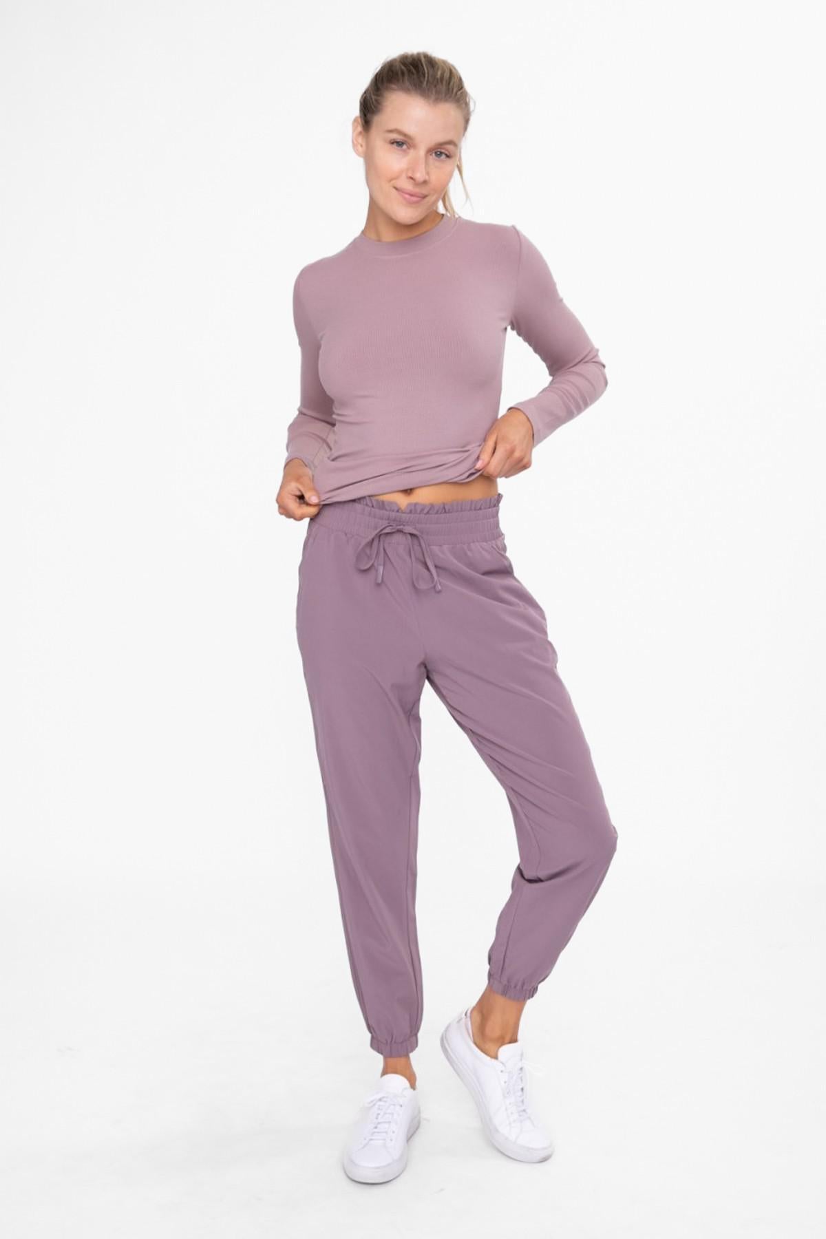 Mauve Solid-Colored Joggers by Mono B