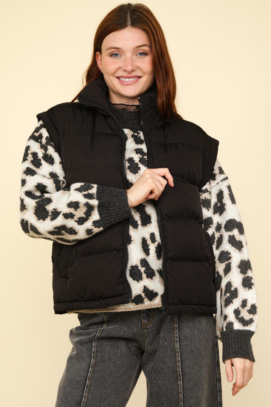 Black High Neck Casual Comfy Puffer Vest