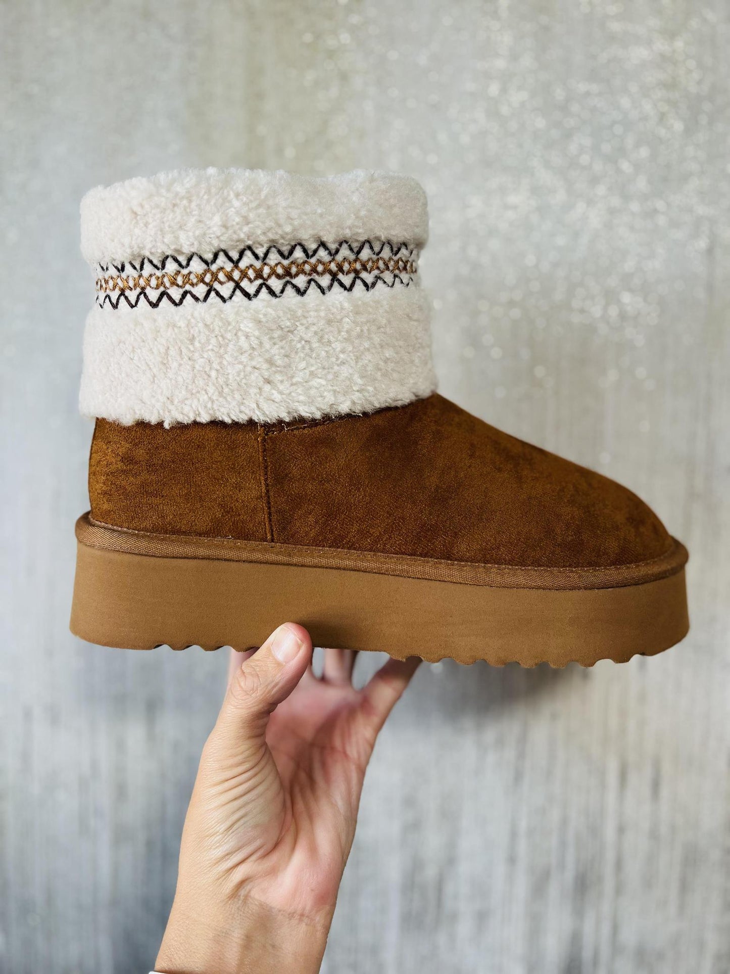 Chestnut Hiraya Shearling Flatform Boot by Yellow Box