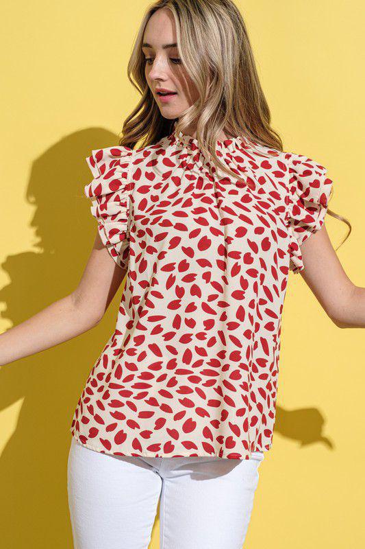 Cream & Red Printed Ruffle Baby Doll Top by And The Why