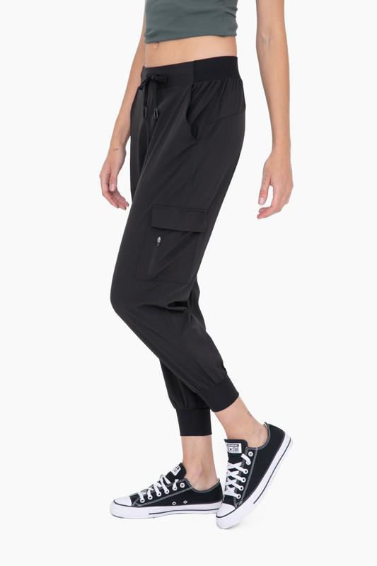 Black High-Waisted Capri Active Joggers with Pockets by Mono B