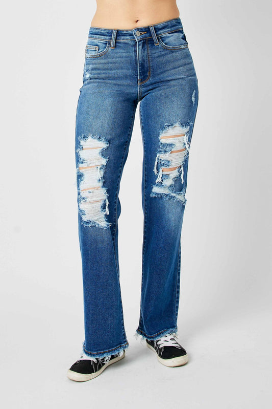 Mid Rise Dad Distressed Jean by Judy Blue