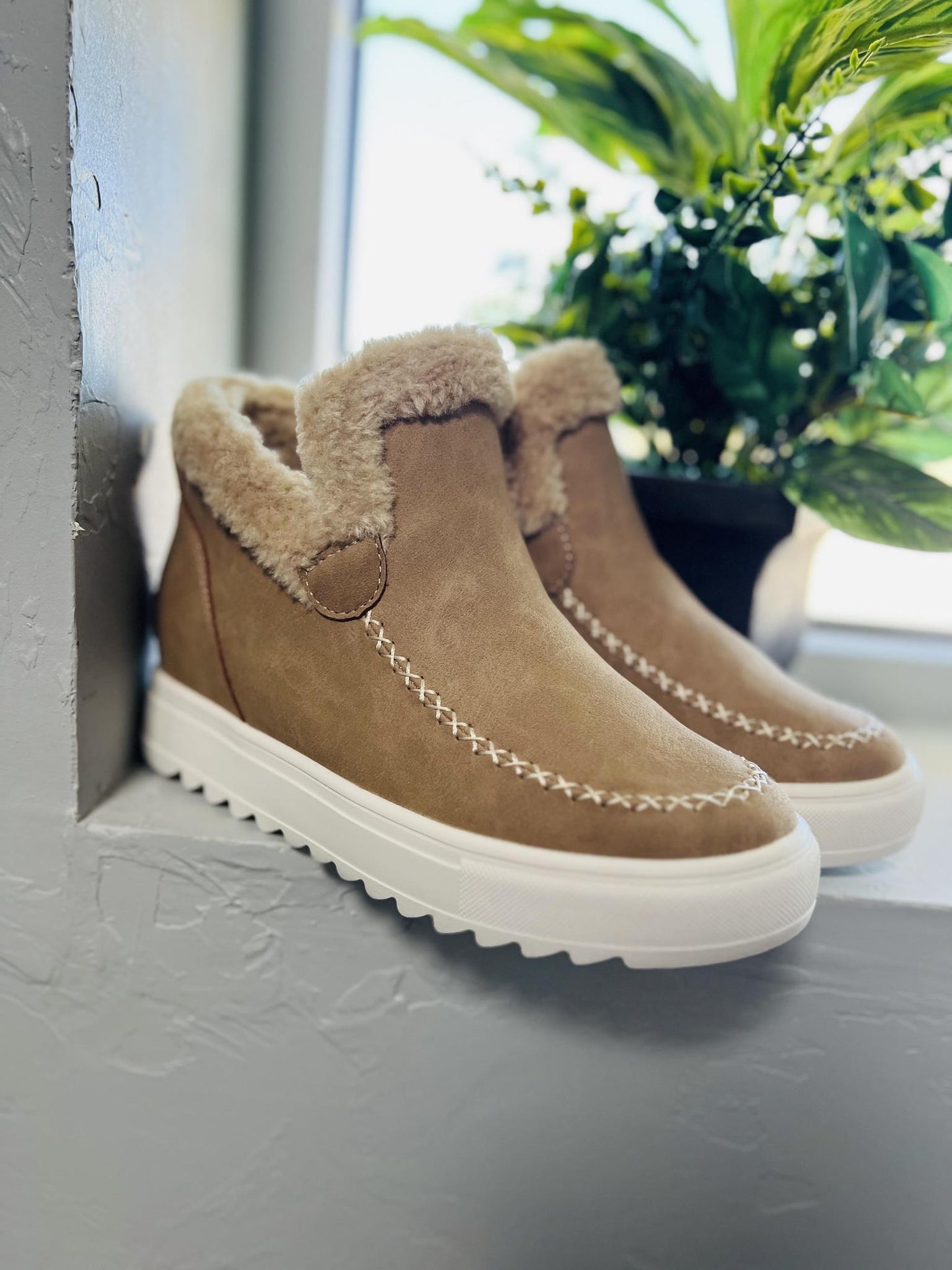 Moritz Taupe Shearling Wedge Sneaker by Yellow Box