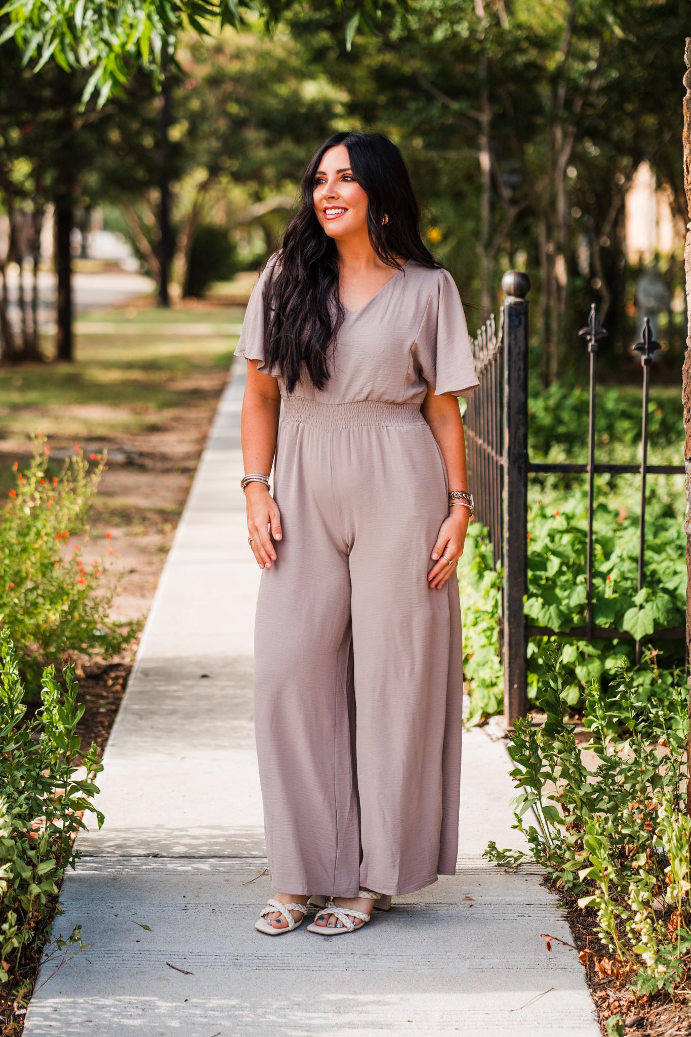 Mocha Flounce Smock Woven Jumpsuit