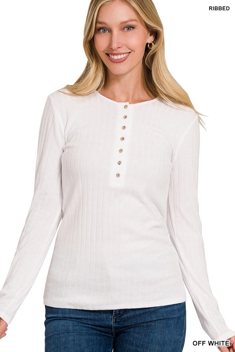 Ribbed Long Sleeve Button Down Top