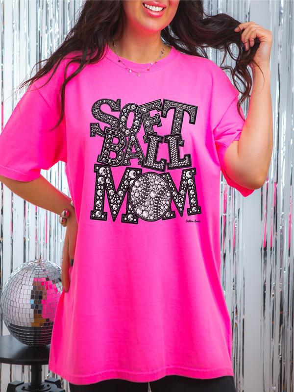 Softball Mom Rhinestone Comfort Color Tee