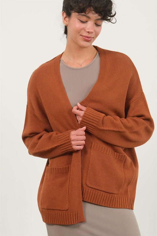 Chocolate Oversized Open Front Cardigan Sweater