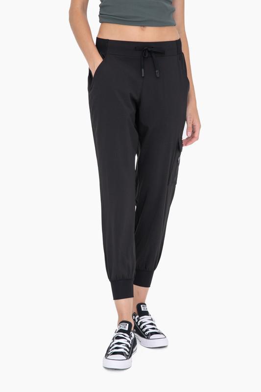 Black High-Waisted Capri Active Joggers with Pockets by Mono B