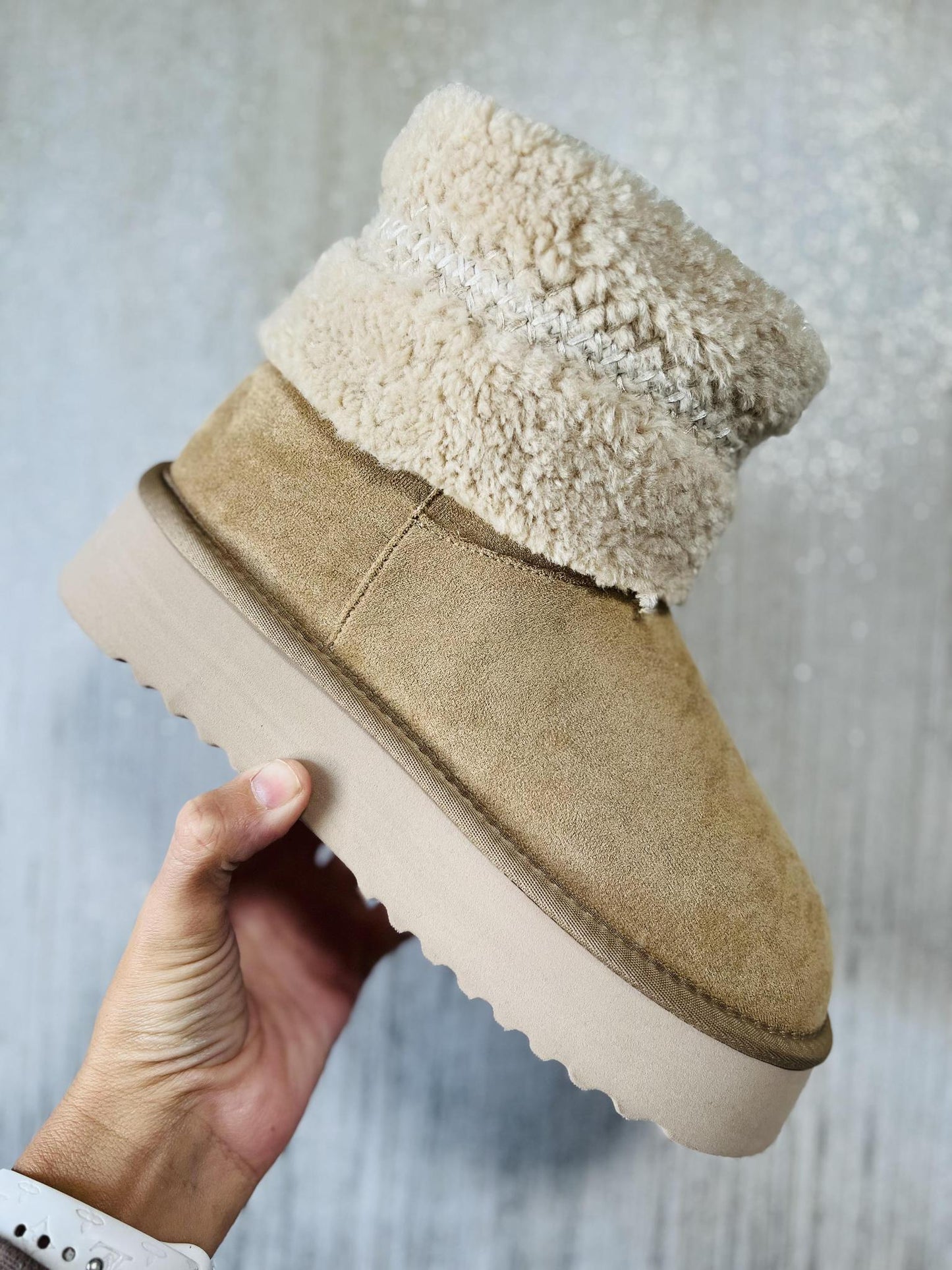 Sand Hiraya Shearling Flatform Boot by Yellow Box