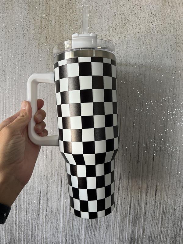 Checkered 40 Ounce Tumbler With Handle