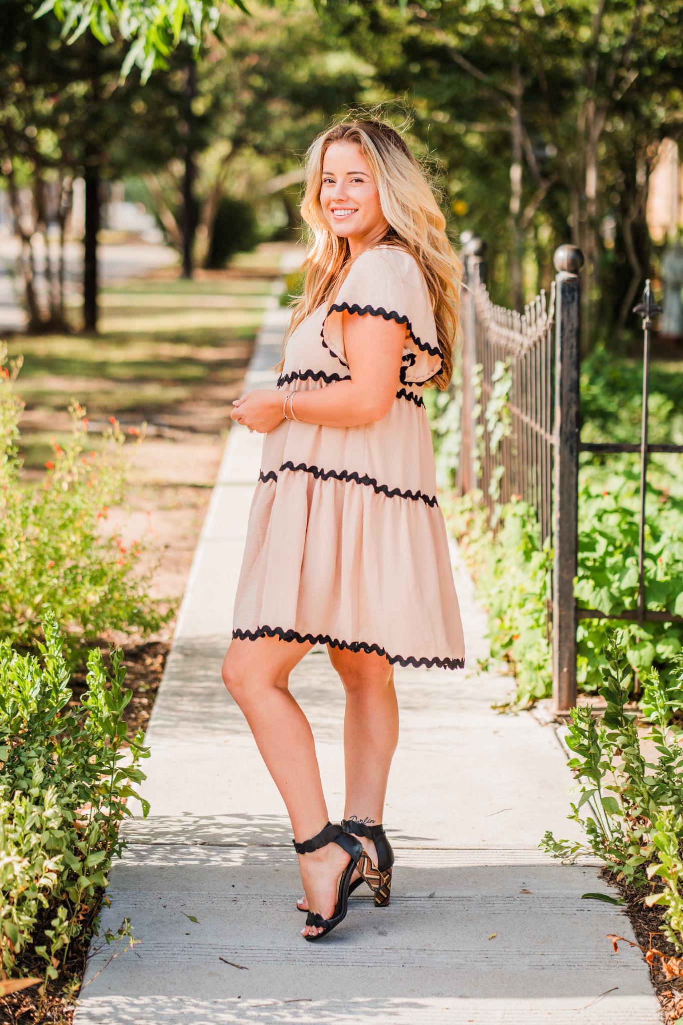 Taupe Flounce Sleeve Woven Tiered Dress