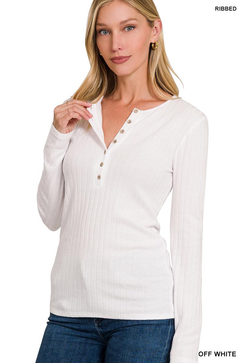 Ribbed Long Sleeve Button Down Top