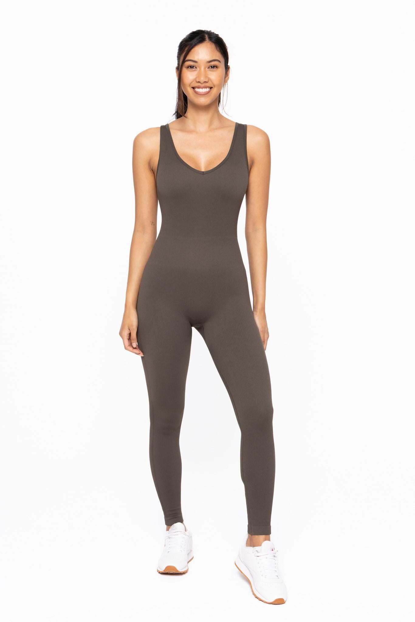 Dark Olive Catsuit-Style Ribbed onesie by Mono B