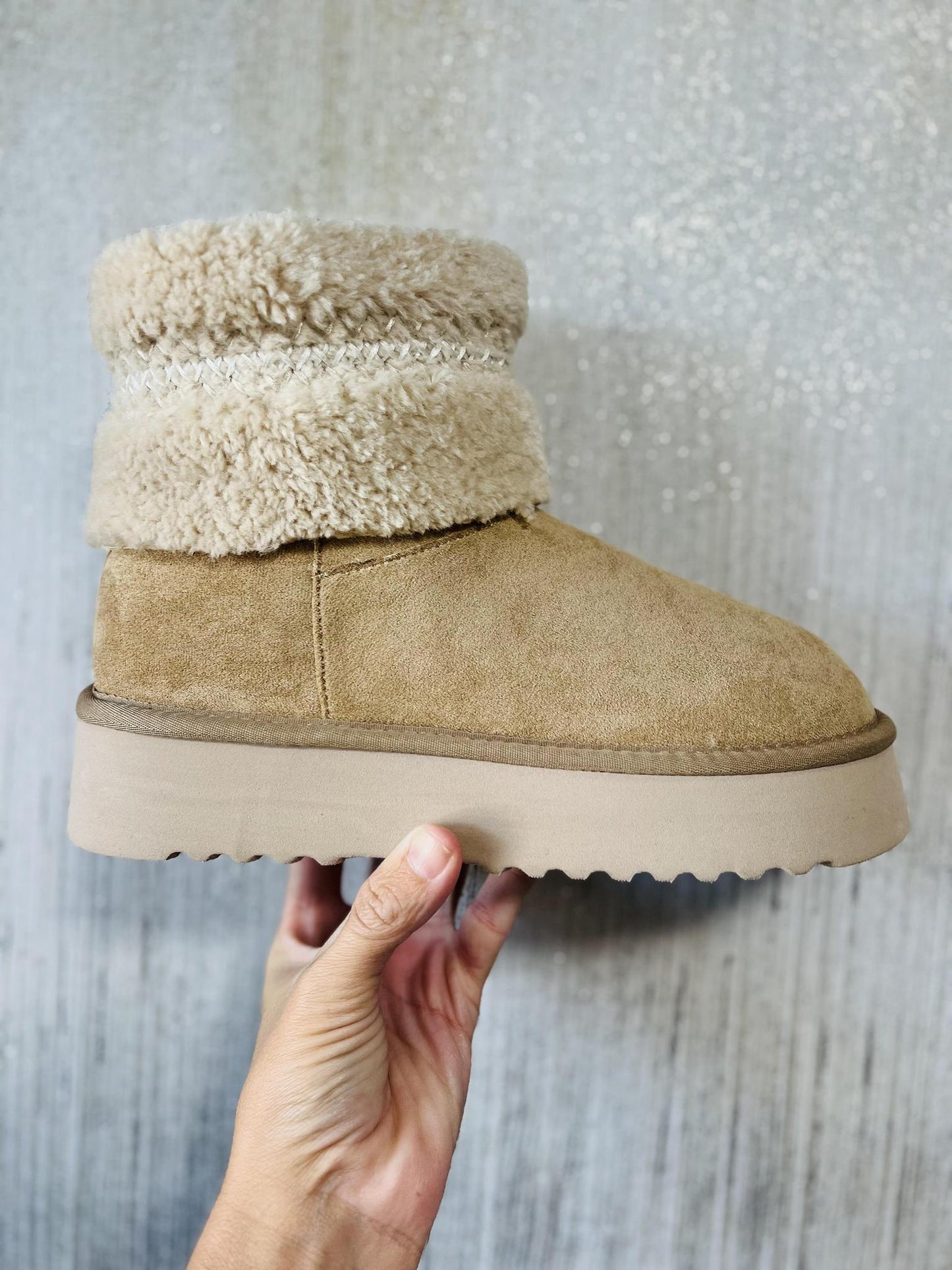 Sand Hiraya Shearling Flatform Boot by Yellow Box