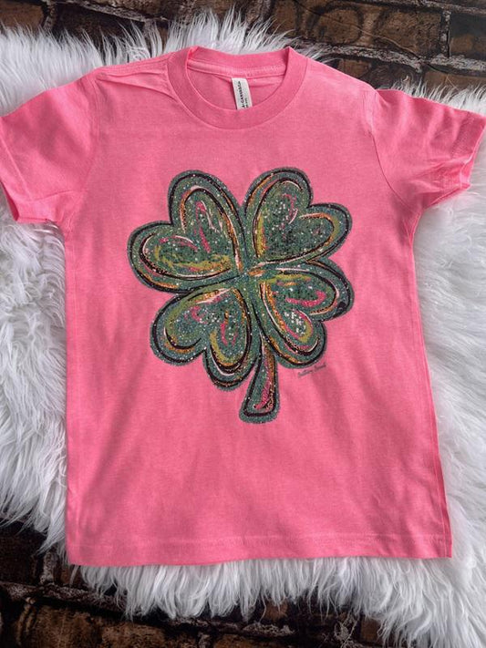 Youth Sparkling Green Shamrock Tee