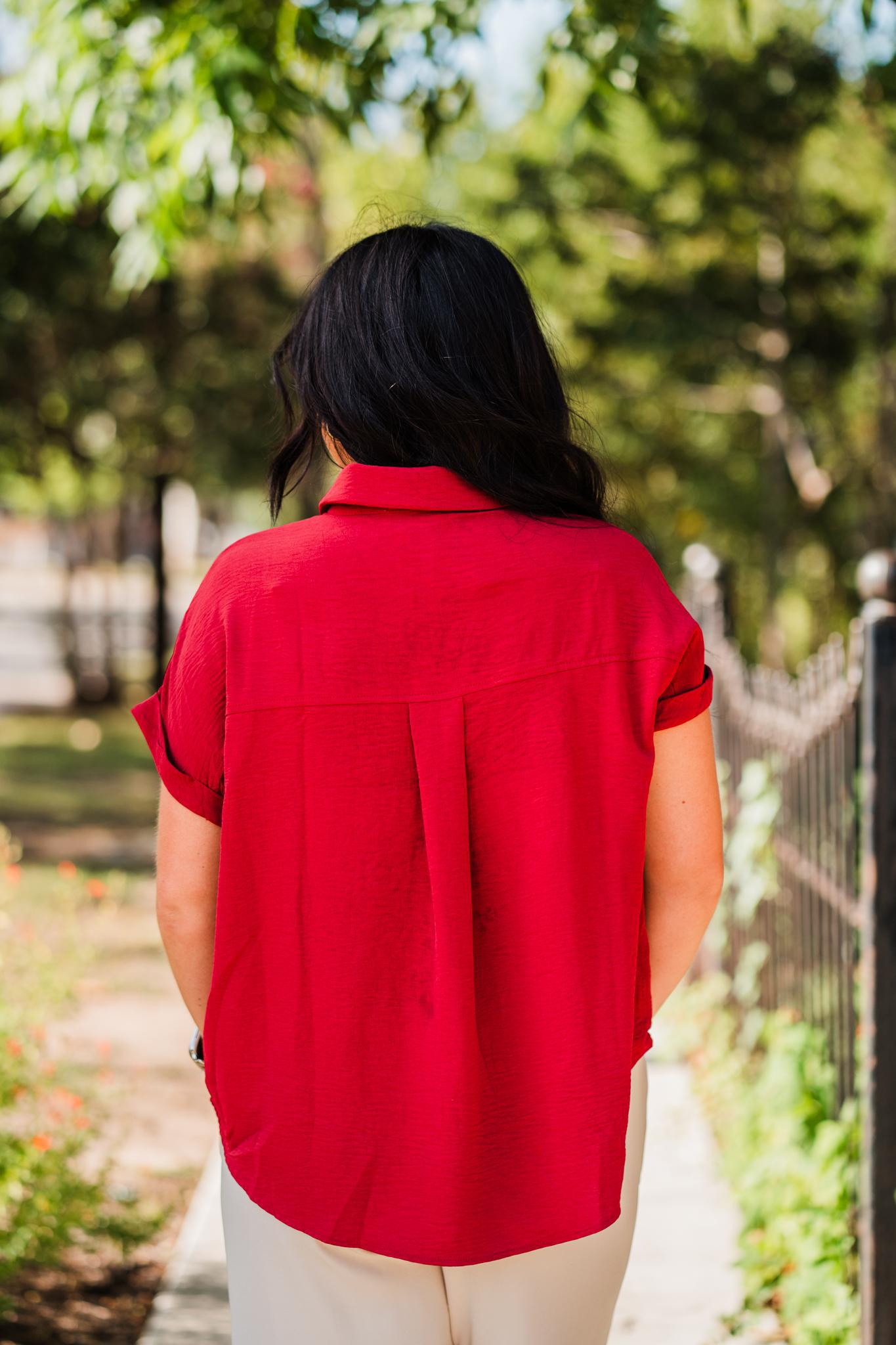 Red Brick Drop Shoulder Woven Top