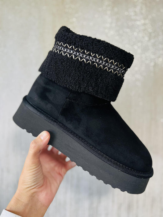 Black Hiraya Shearling Flatform Boot by Yellow Box