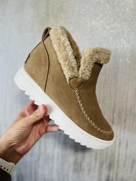 Moritz Taupe Shearling Wedge Sneaker by Yellow Box