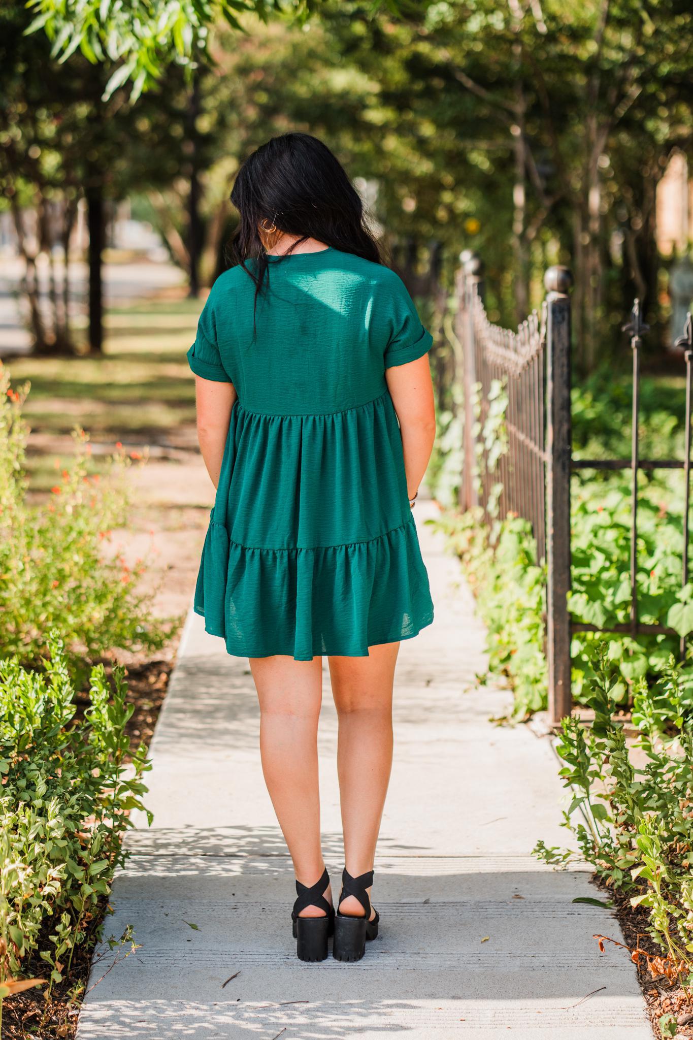 Green Drop Shoulder Woven Dress