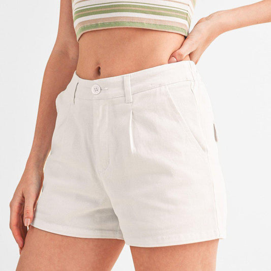 Cotton Twill Pleated Shorts