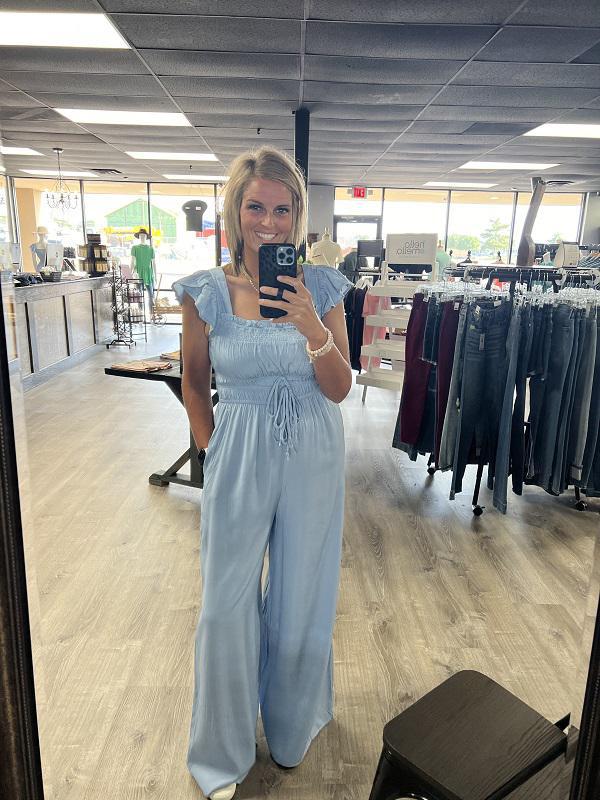 Light Blue Ruched Jumpsuit