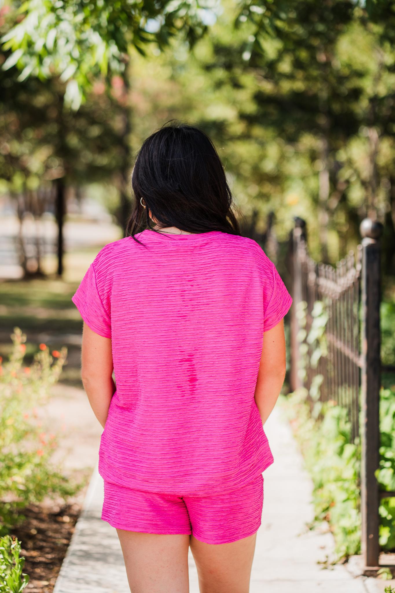 Textured Barbie Pink Short Set by  See And Be Seen