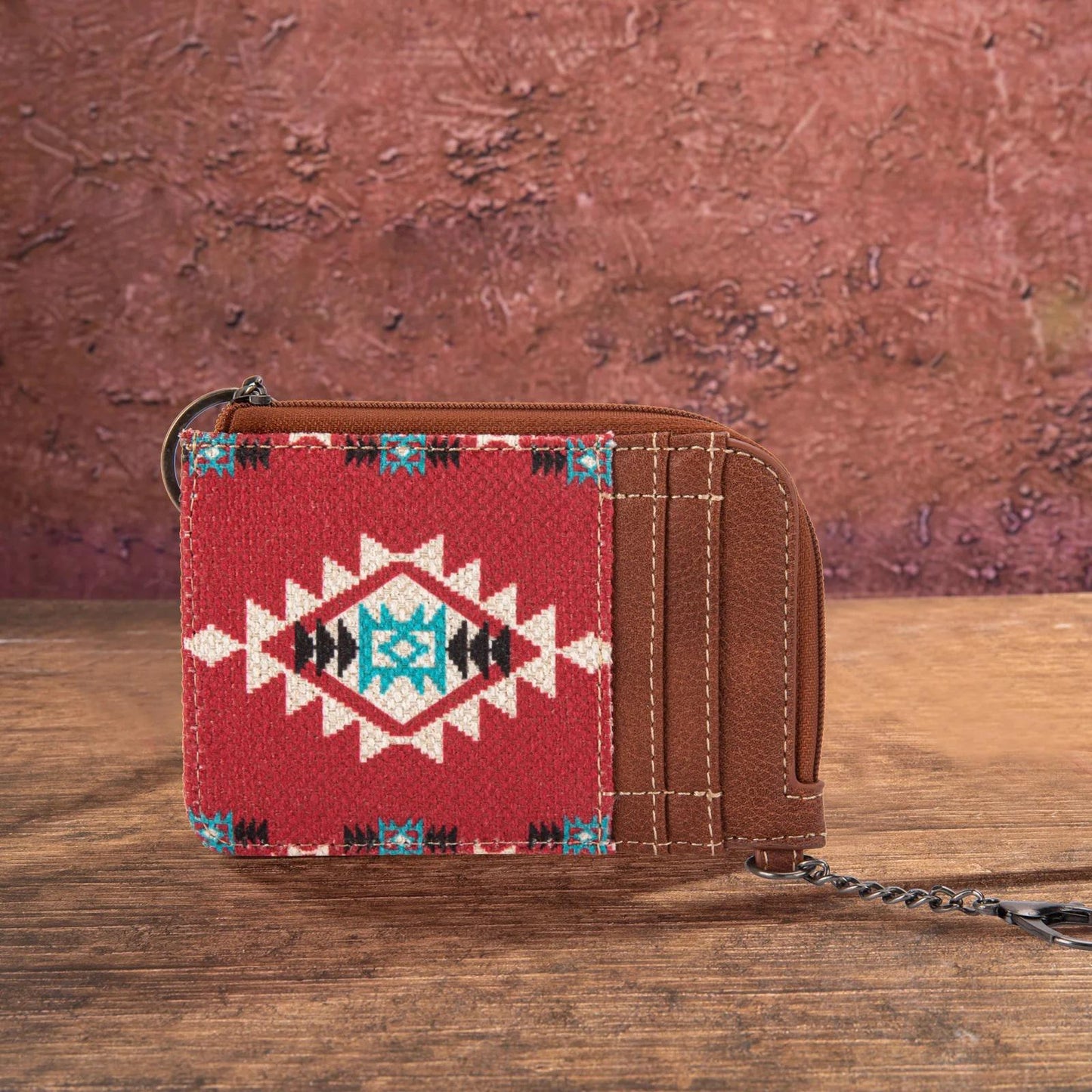 Burgundy Southwestern Art Print Mini Zip Card Case by Wrangler