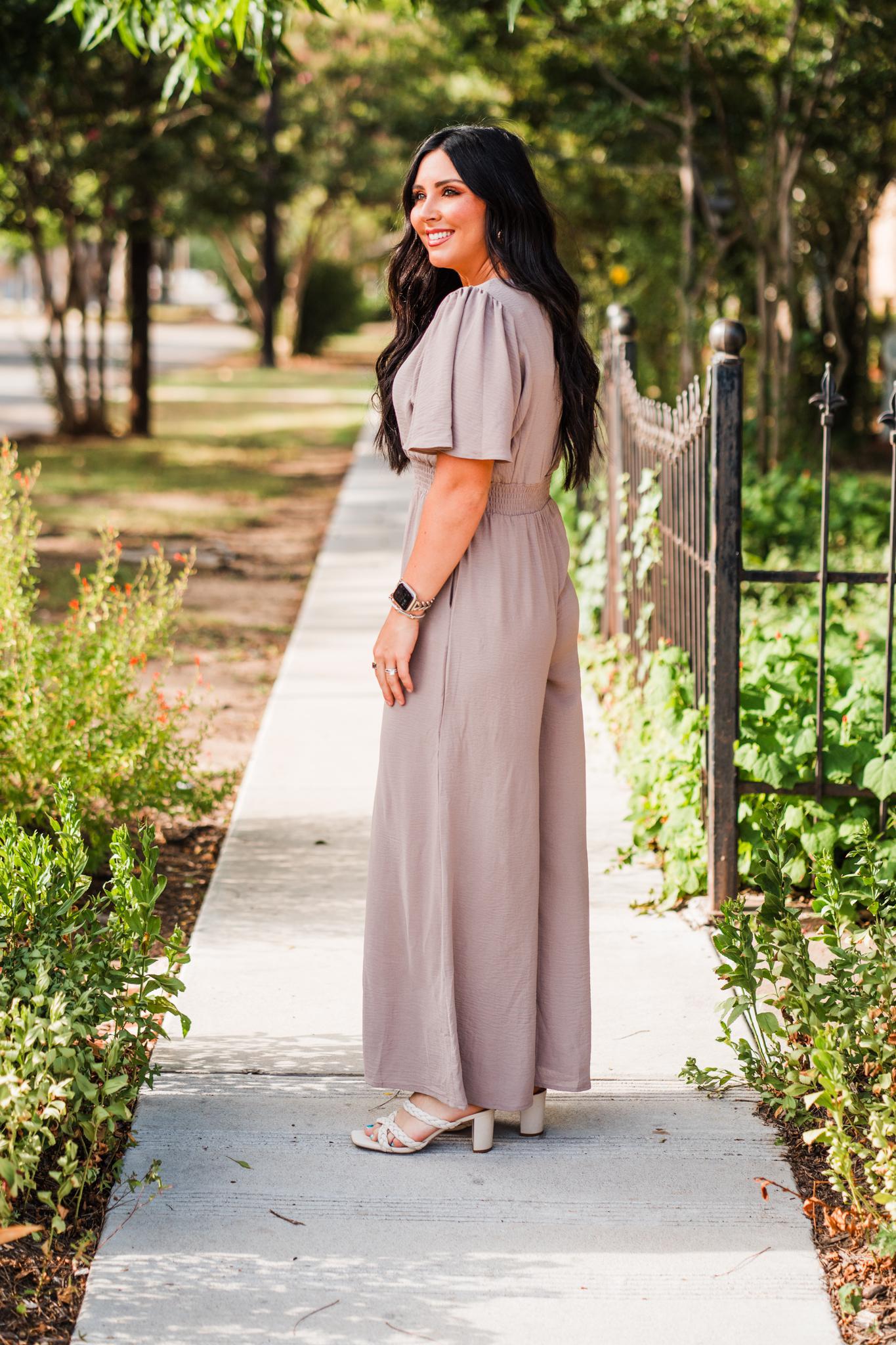 Mocha Flounce Smock Woven Jumpsuit