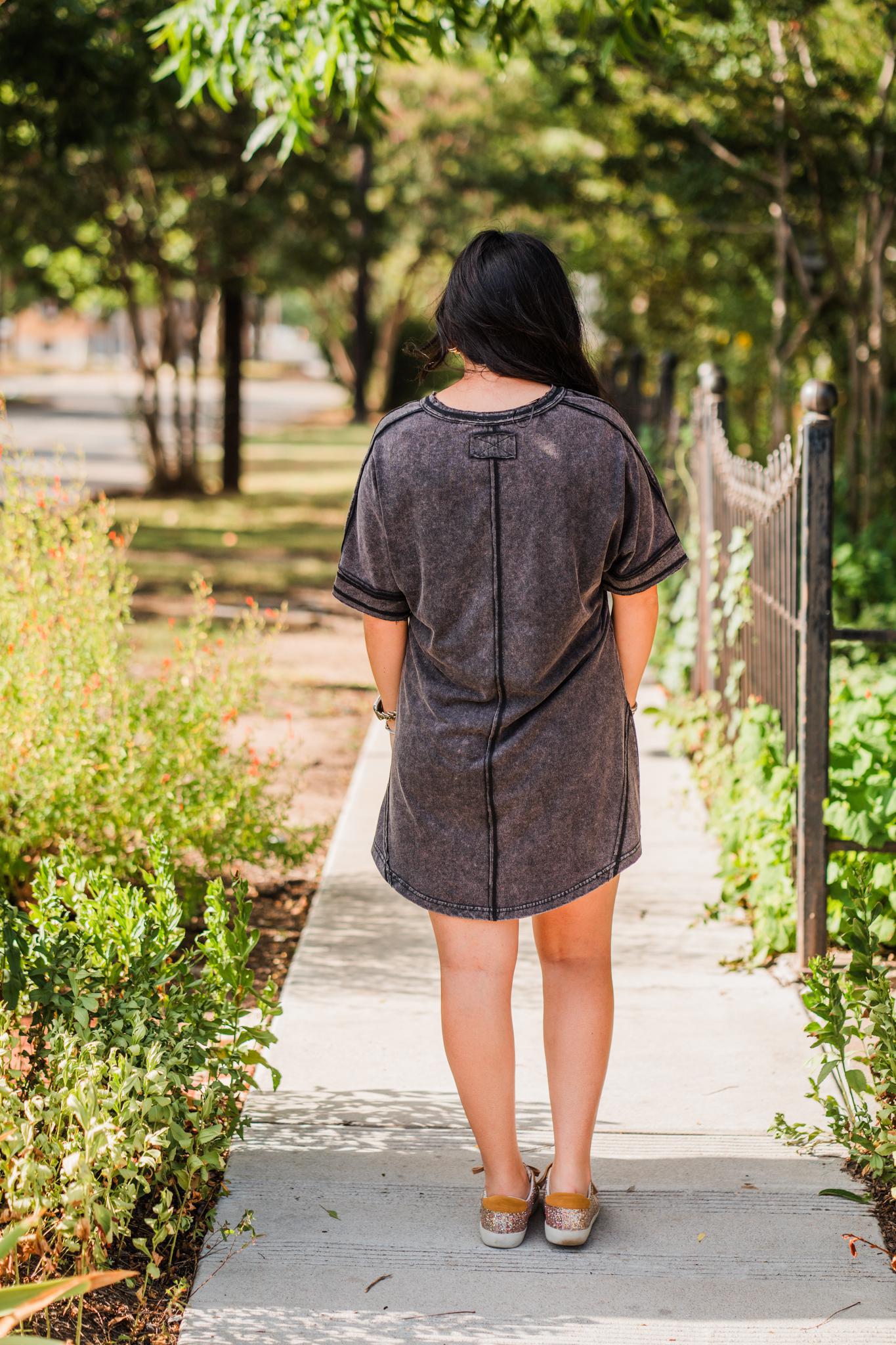 Oversized Black Washed T-shirt Knit Dress