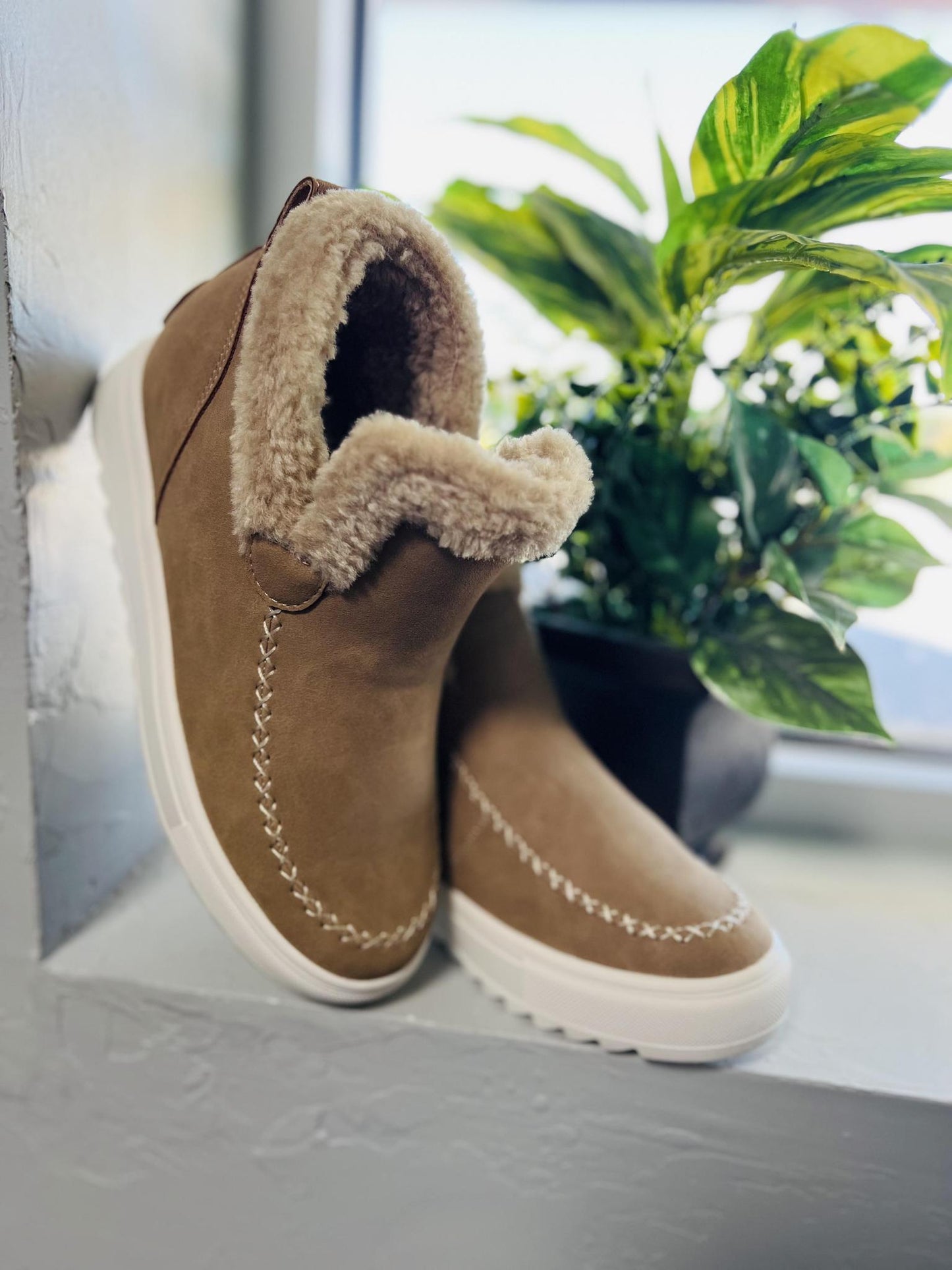 Moritz Taupe Shearling Wedge Sneaker by Yellow Box