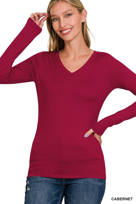 Brushed Microfiber Long Sleeve V-Neck Tee