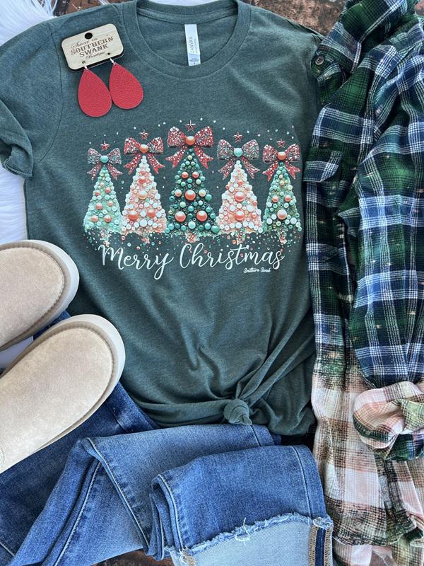 Merry Christmas Faux Pearl Trees Tee