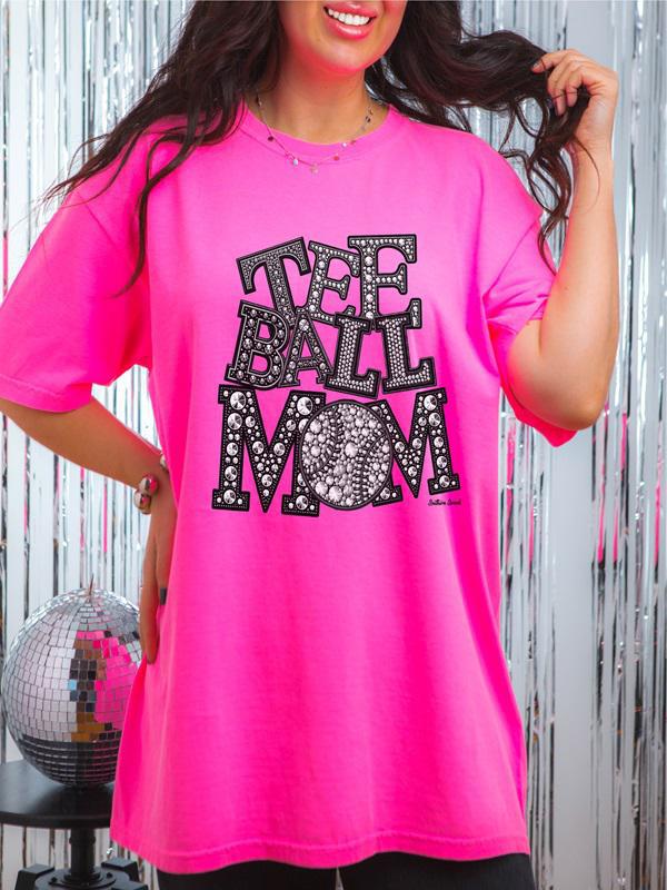 Tee Ball Mom Rhinestone Comfort Color Tee