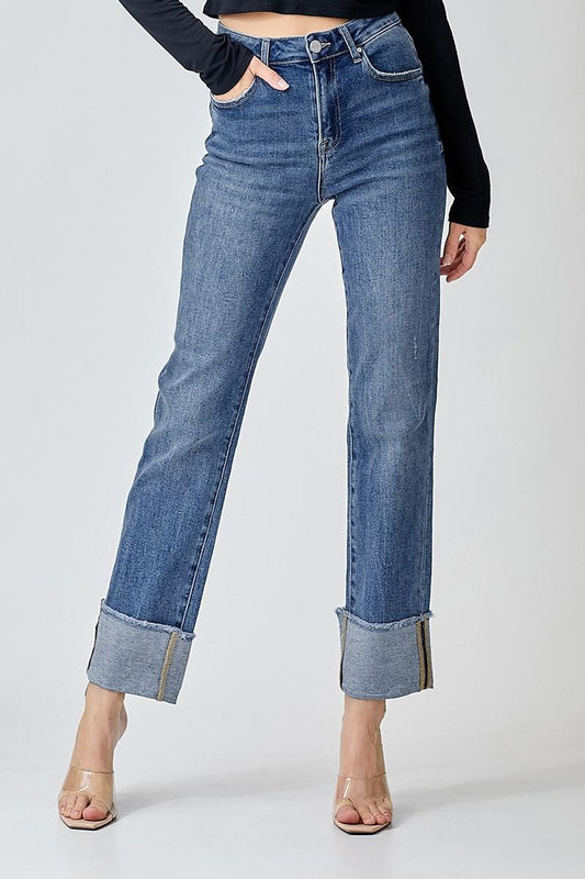 Risen High Rise Straight-Cuffed Relaxed Jeans