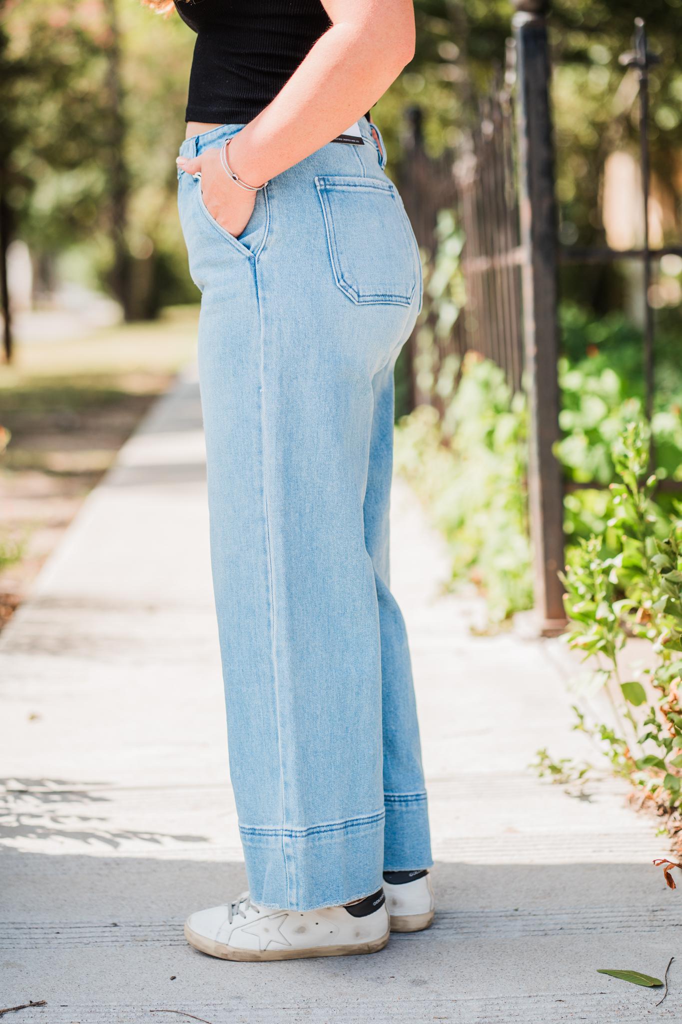 High Rise Medium Wash Cropped Wide Leg Jean by KanCan