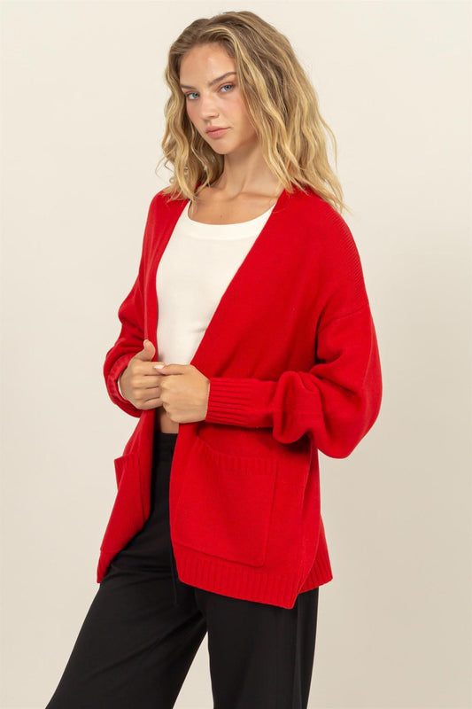 Red Oversized Open Front Cardigan Sweater