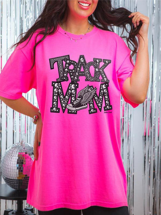 Track Mom Rhinestone Comfort Color Tee