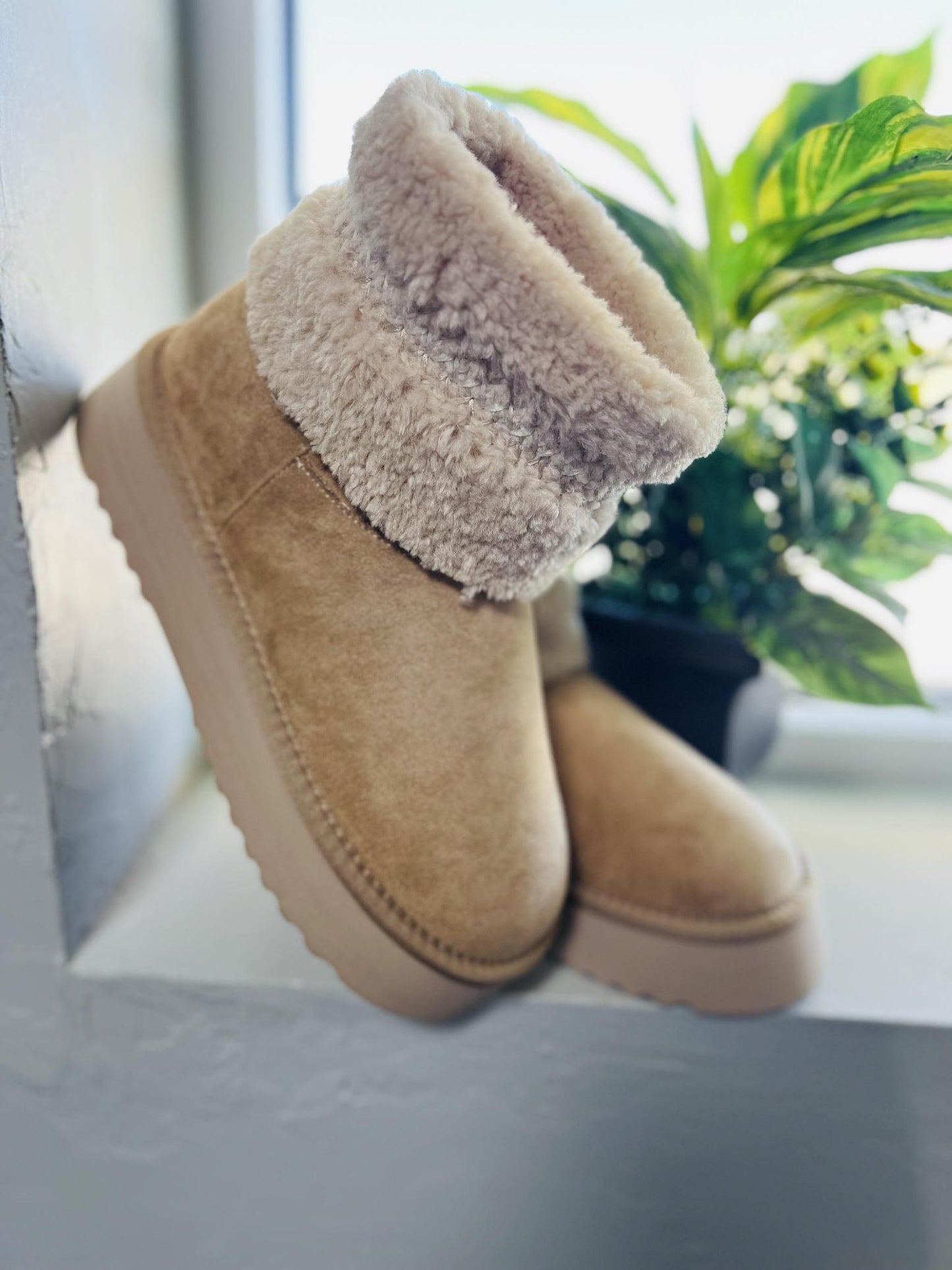 Sand Hiraya Shearling Flatform Boot by Yellow Box