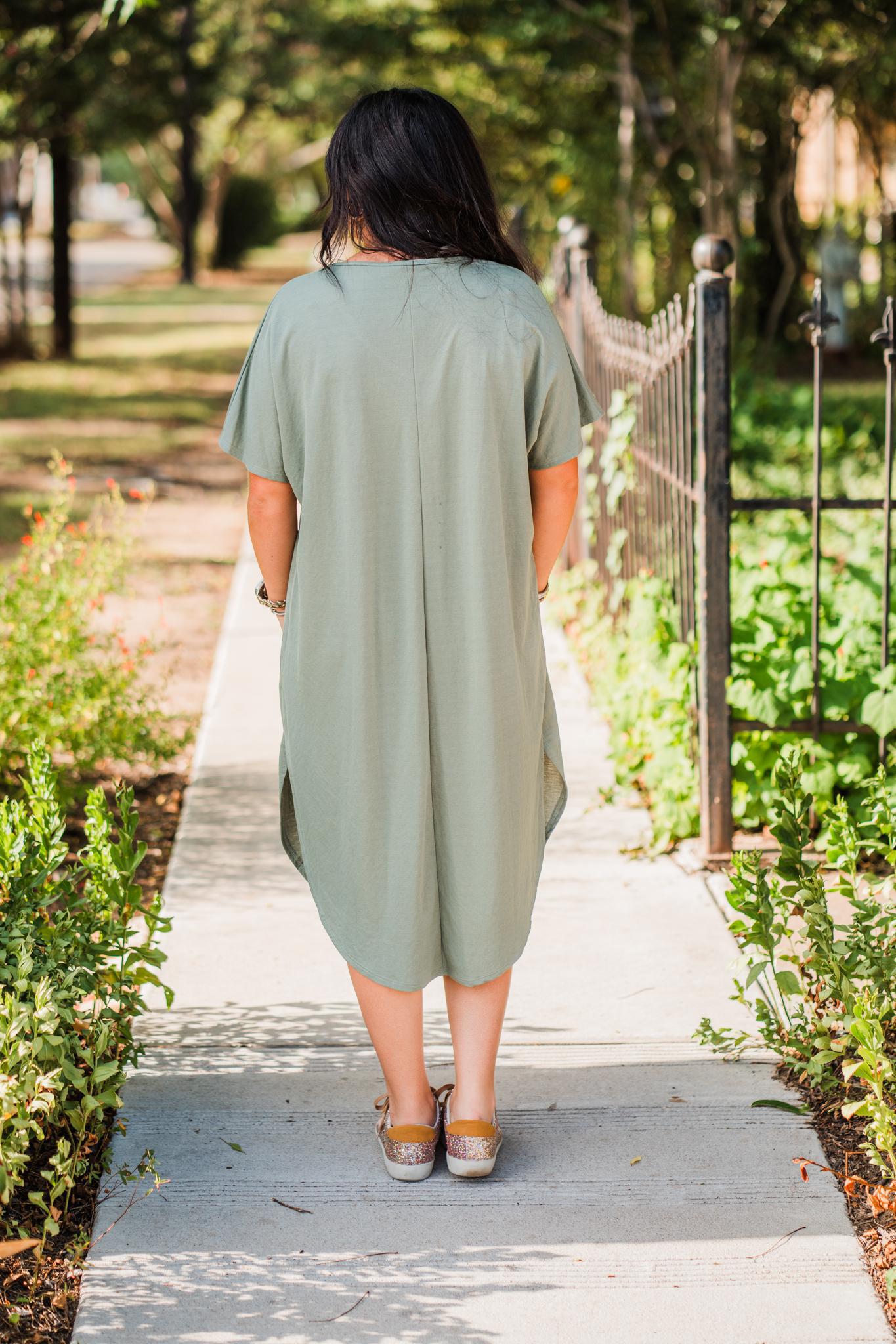 Sage V-Neck T-Shirt Dress