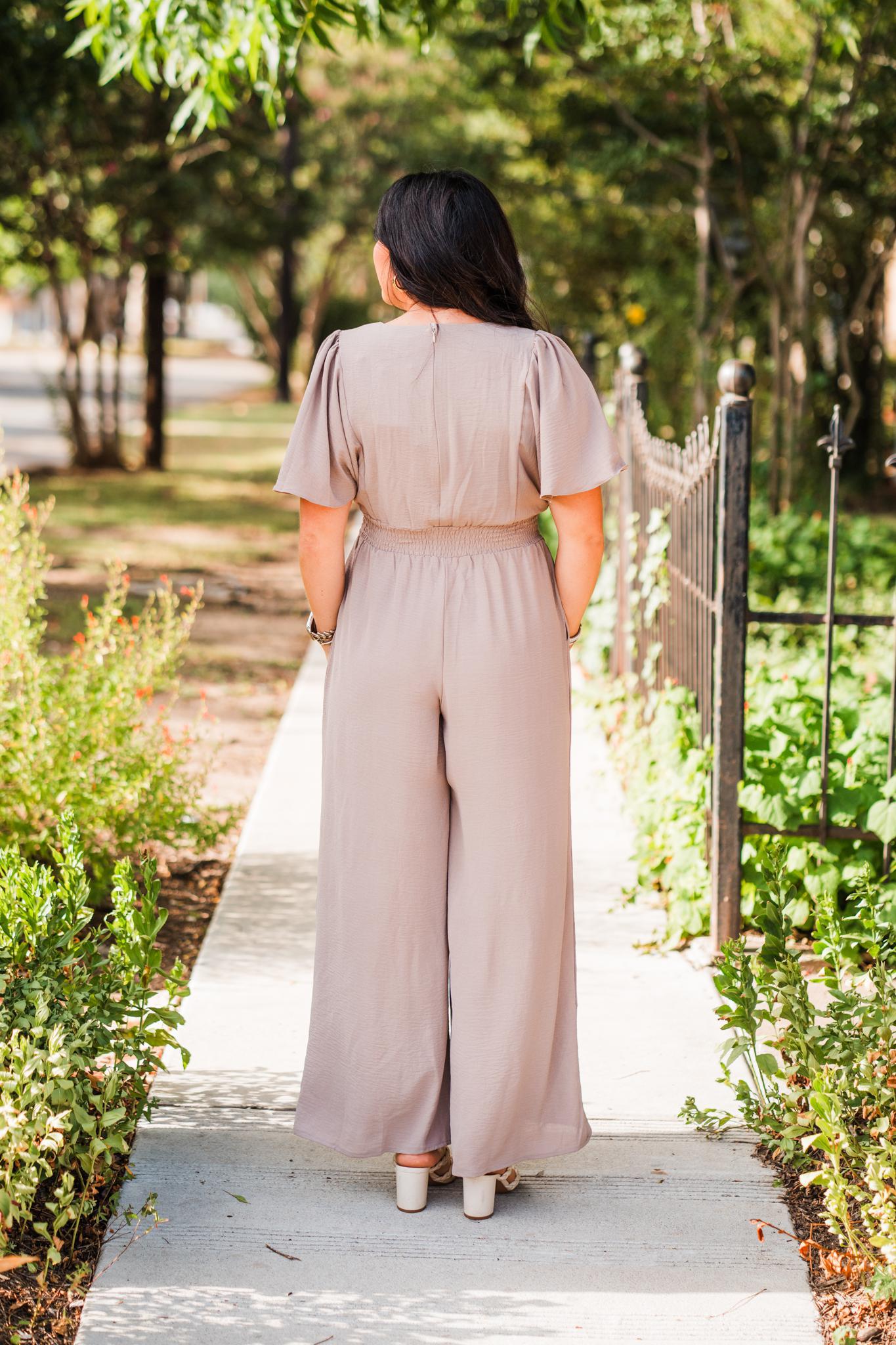 Mocha Flounce Smock Woven Jumpsuit