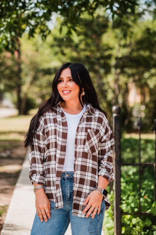 Brown Plaid Flannel Shirt