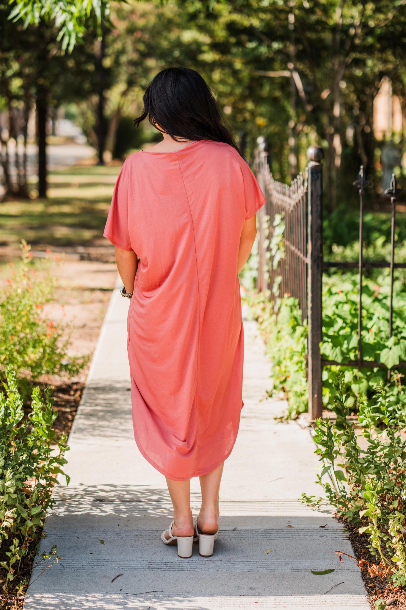 Salmon V-Neck Gabi Maxi T-Shirt Dress