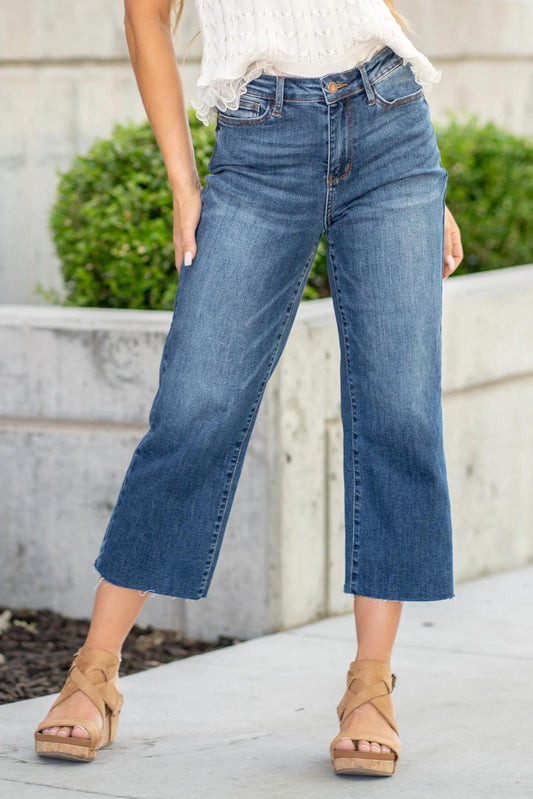 Wide Crop High Waisted Embroidered Pocket Jeans by Judy Blue