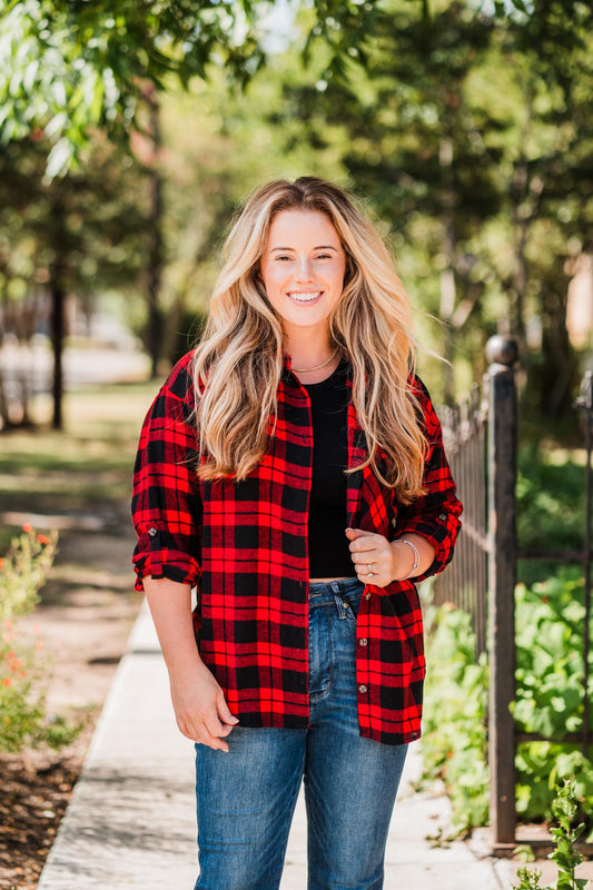 Black & Red Plaid Flannel Shirt