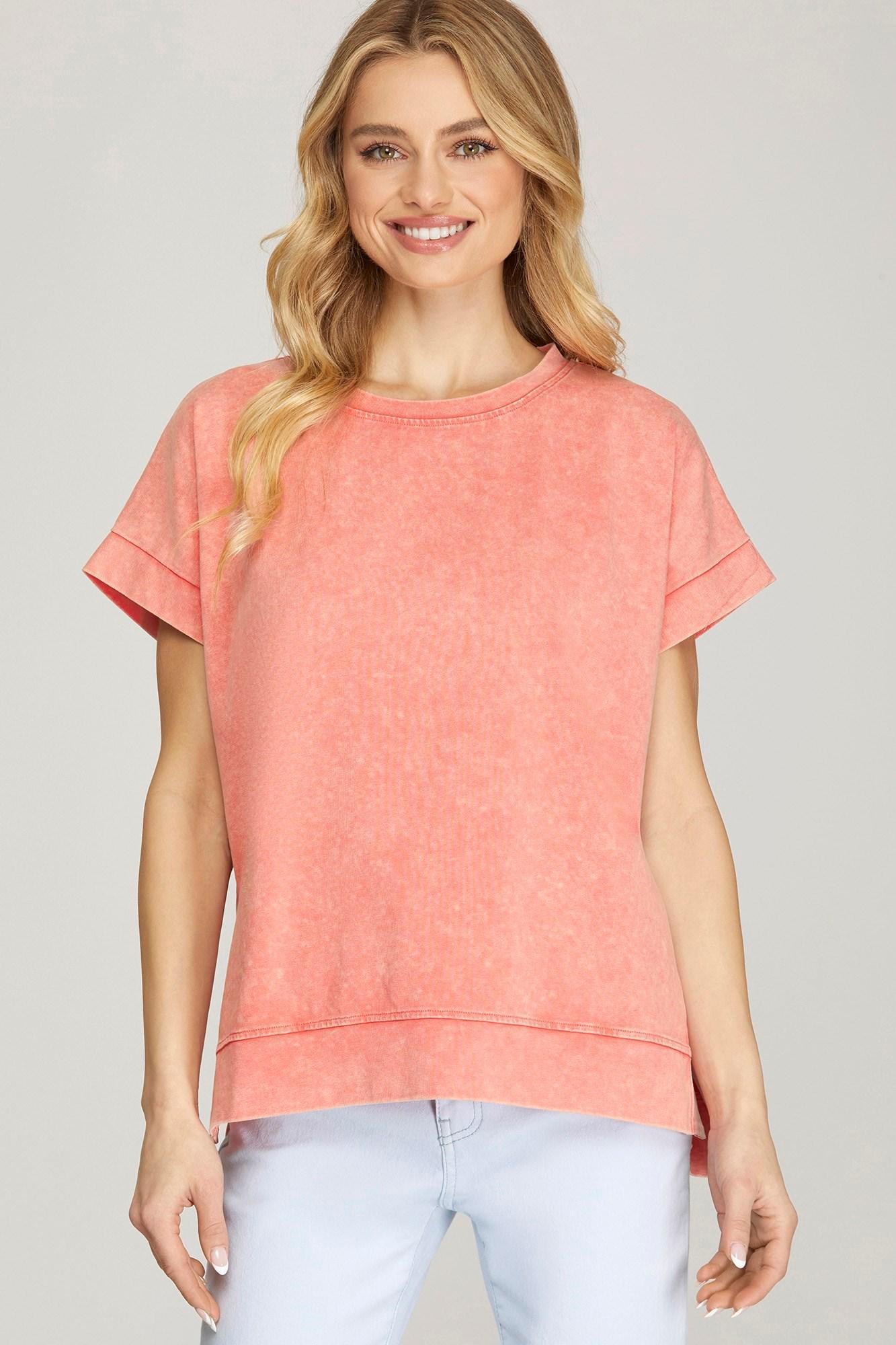 Peach Vintage Washed Knit Top