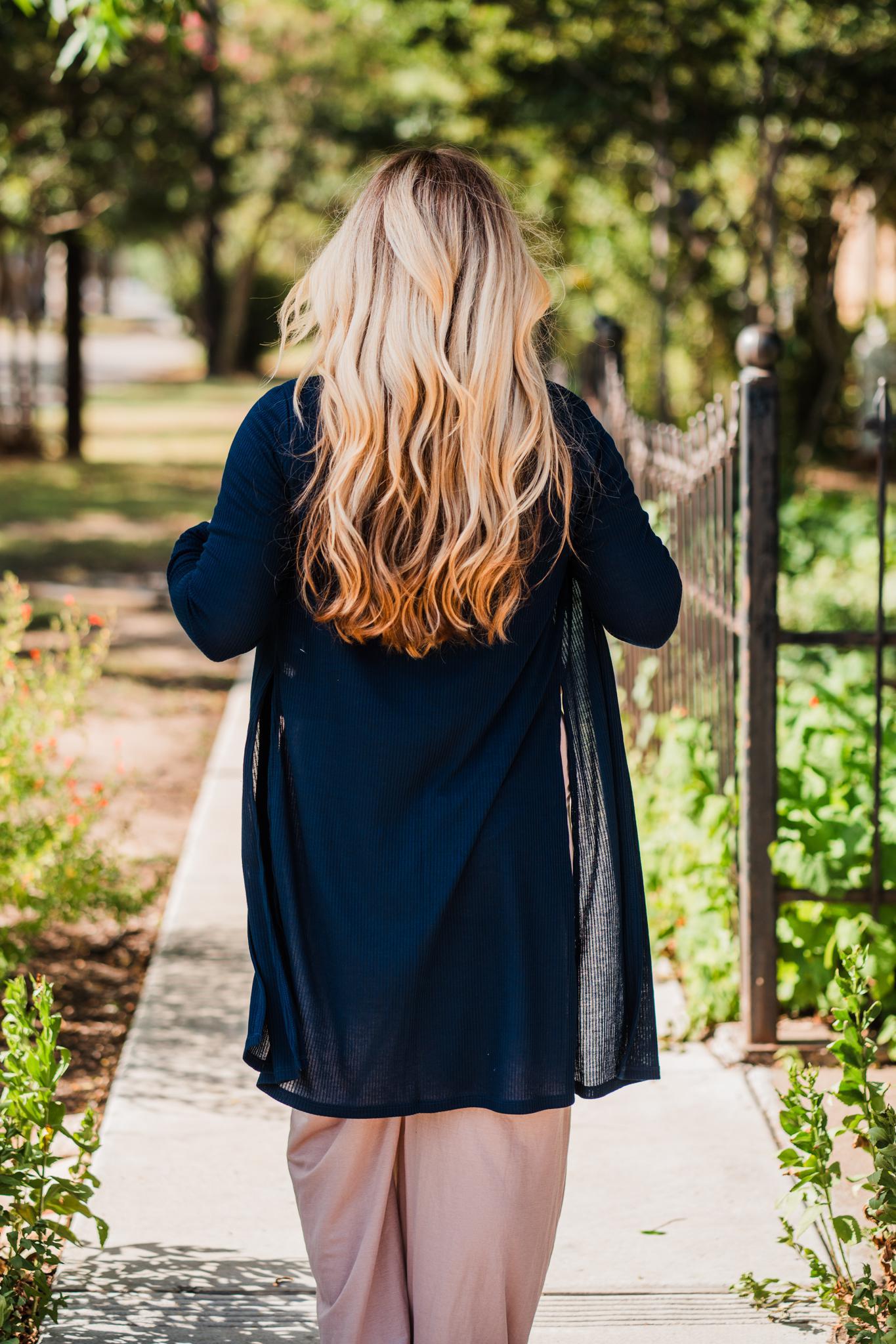 Navy Lightweight Ribbed Long Sleeve Spring Duster