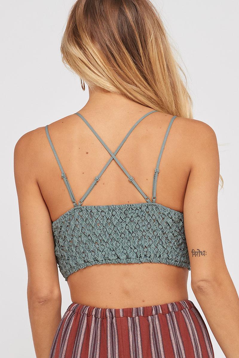 Teal Grey Double Strap Scalloped Lace Bralette by Wishlist