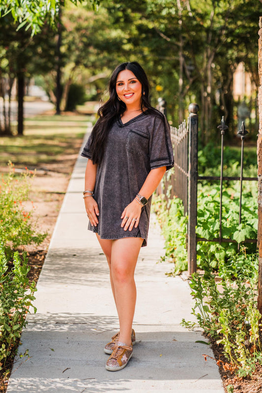 Oversized Black Washed T-shirt Knit Dress